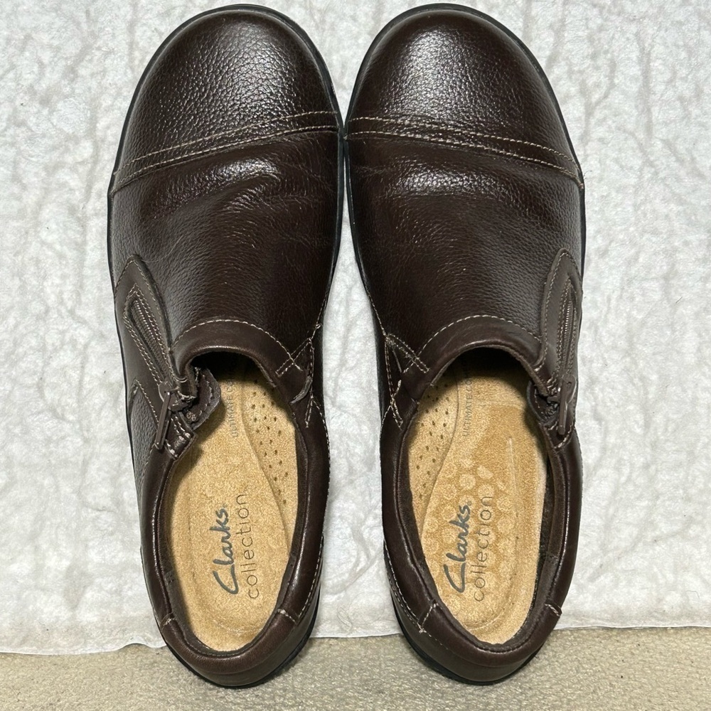 Clarks Womens Brown Leather Cora Giny Slip On Casual Float Loafer Shoes SZ 7.5M - Picture 5 of 12